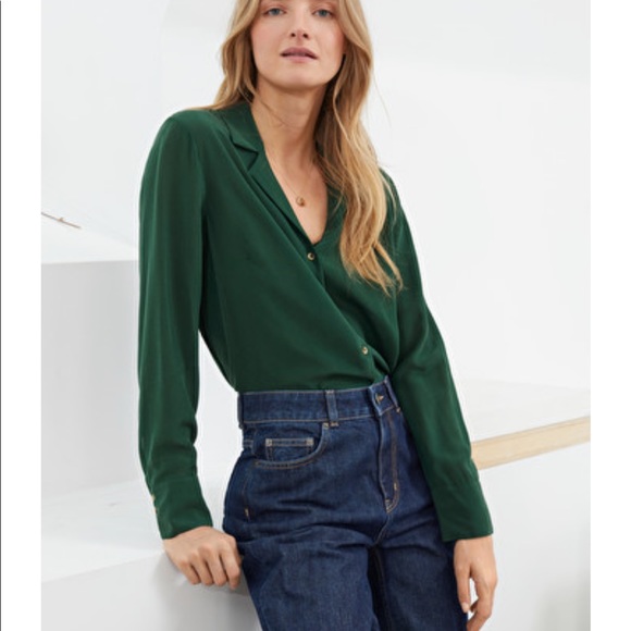 PINK & other stories v-cut silk button up blouse - Picture 5 of 9